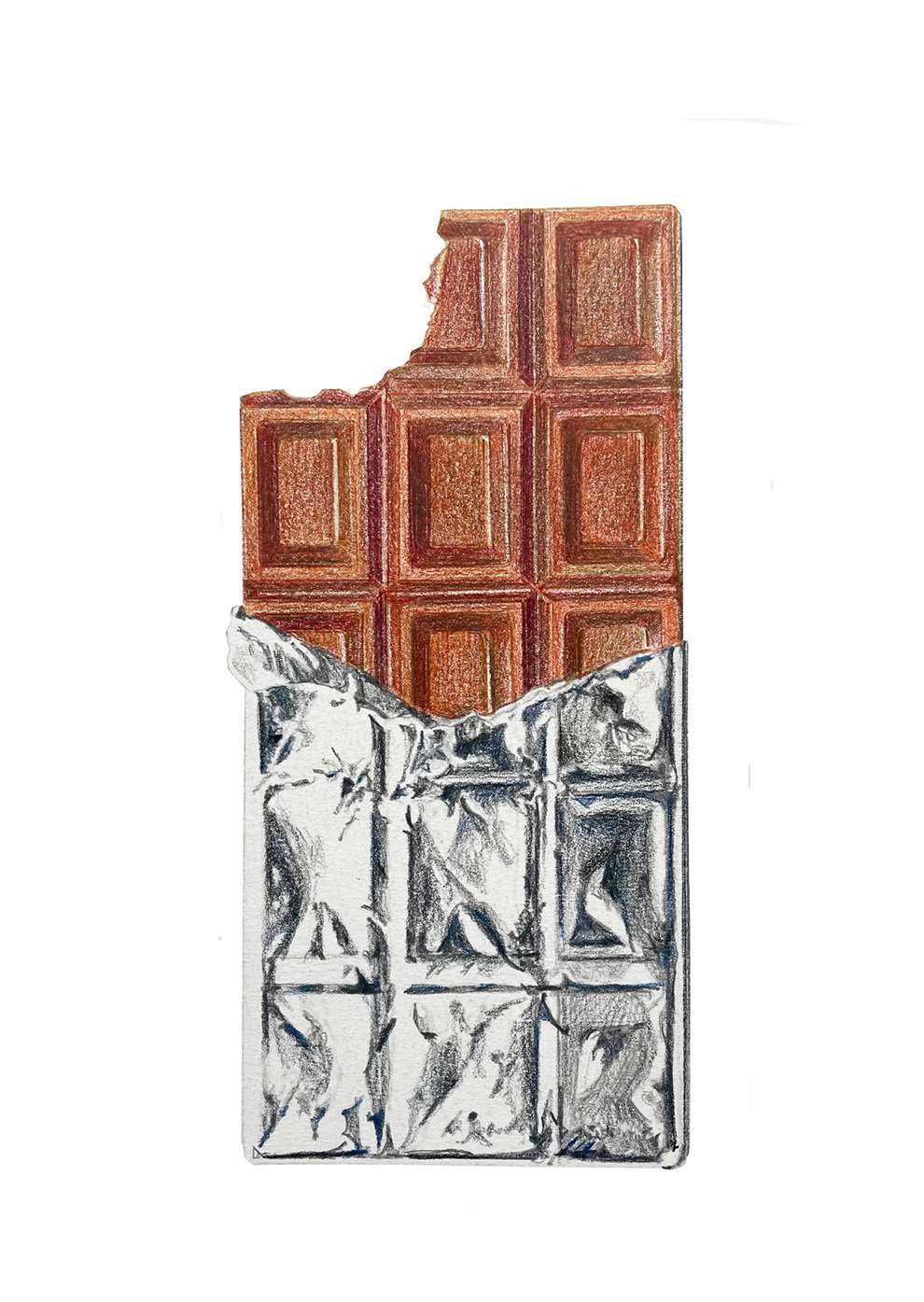 Pencil on Paper, Illustration of a chocolate bar using a pencil for shading, gradient and texture.
